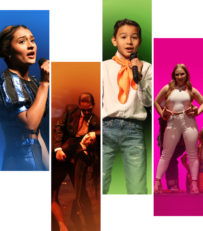 students performing various musicals like Six and Mean Girls